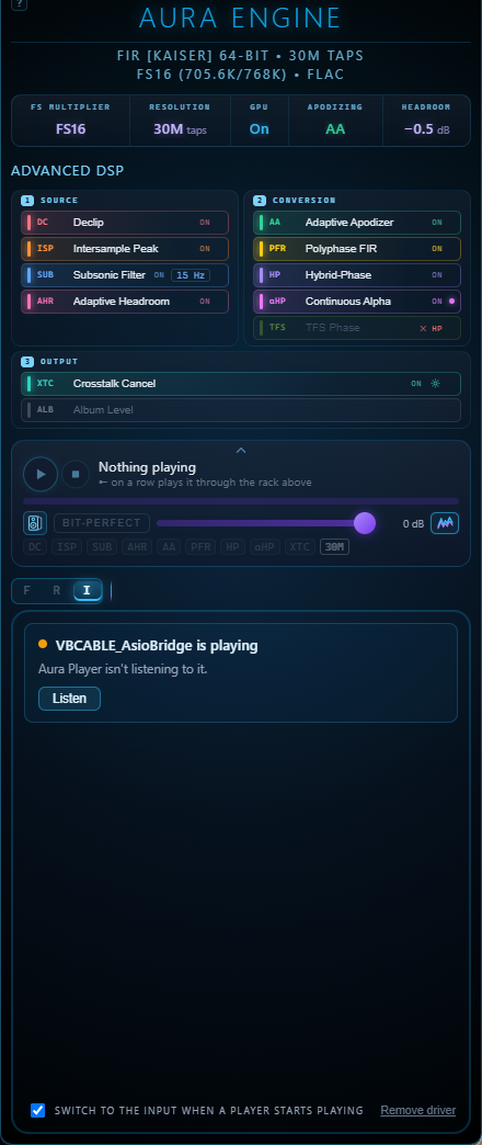 A player plays but Aura Player is not listening to it: the Listen button